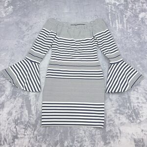 SUGAR + LIPS Dress Women’s Size XS Black White Striped Bell Sleeve Bodycon